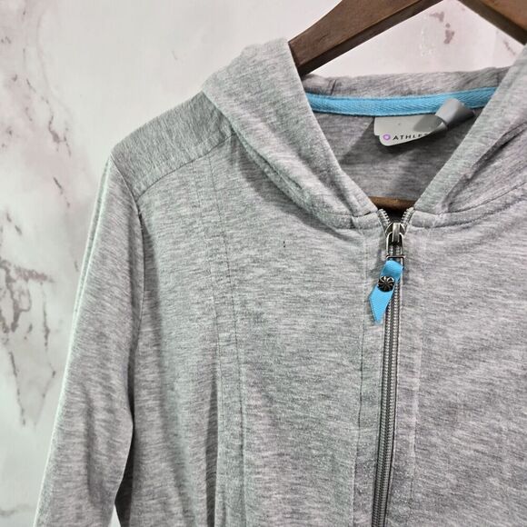 Athleta Hoodie Womens Large Zip Lightweight Shirt Hoodylicious Ruched Roll Up - Picture 3 of 14